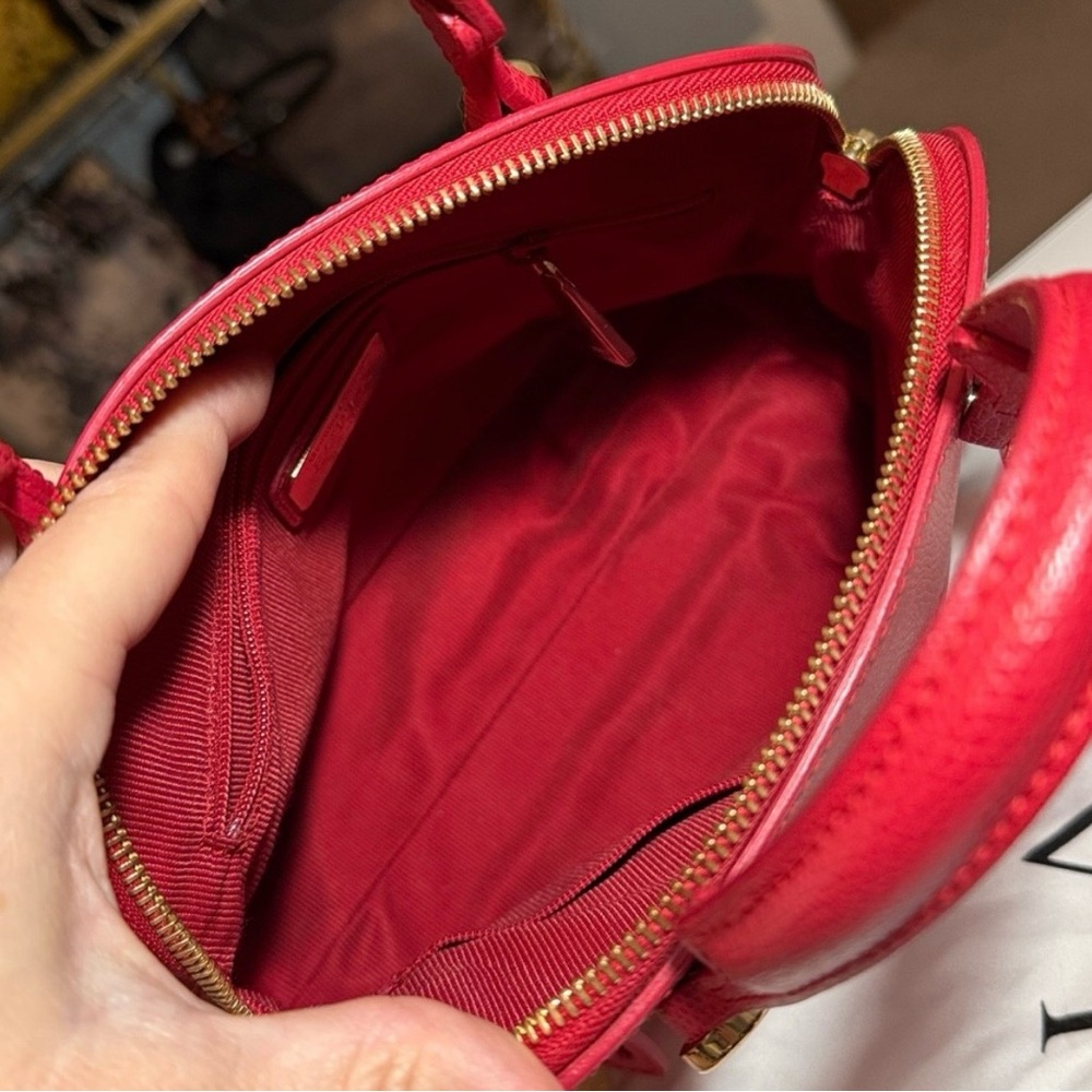 Like New Furla Red Leather 2-way Bag with Gold Charm. Zippered outside storage. - Picture 11 of 12